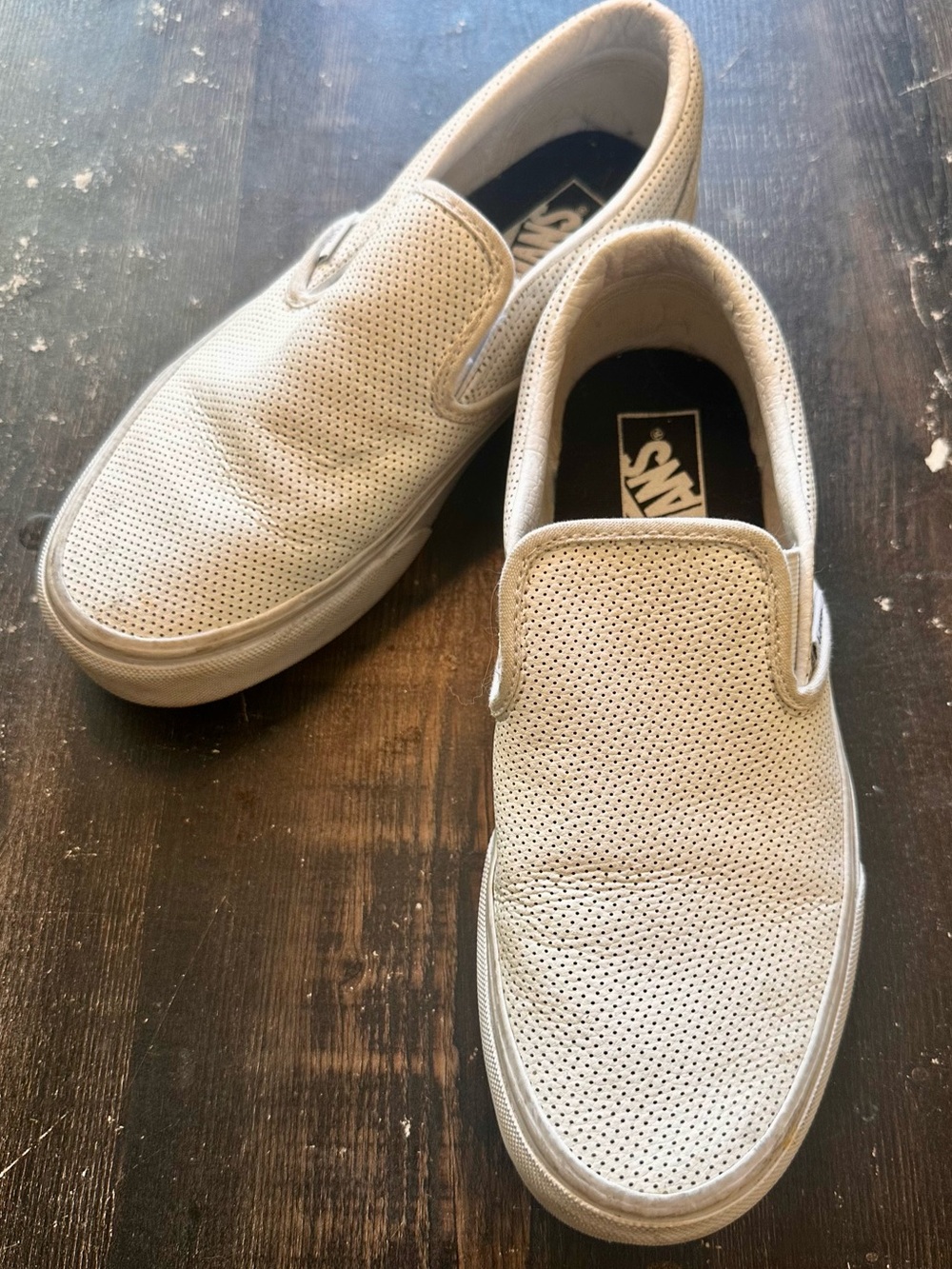 Vans - Men’s Slip-On Perforated Leather Sneakers in Light Beige